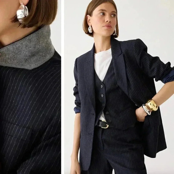 NEW J. Crew Collection Oversized Blazer Pinstripe Italian Wool Navy Blue Career - Picture 1 of 11